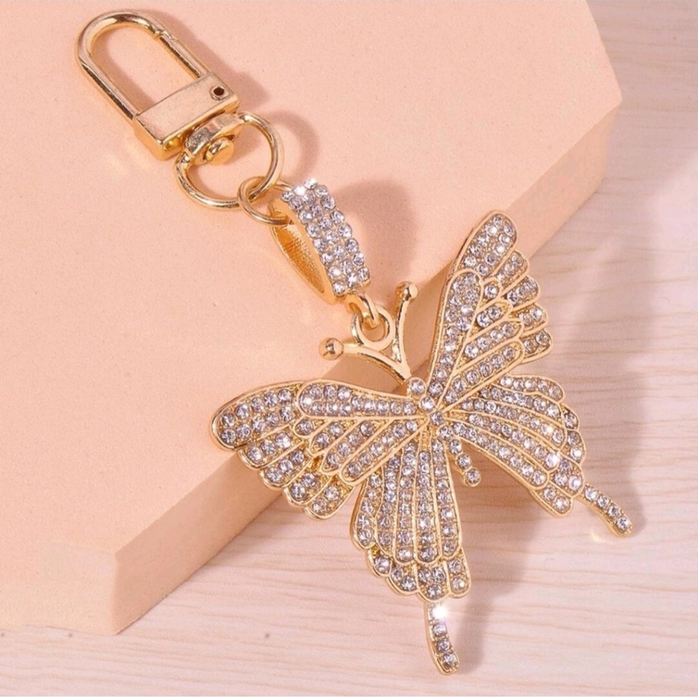 Gold Butterfly Keychain/pursechain with Rhinestones